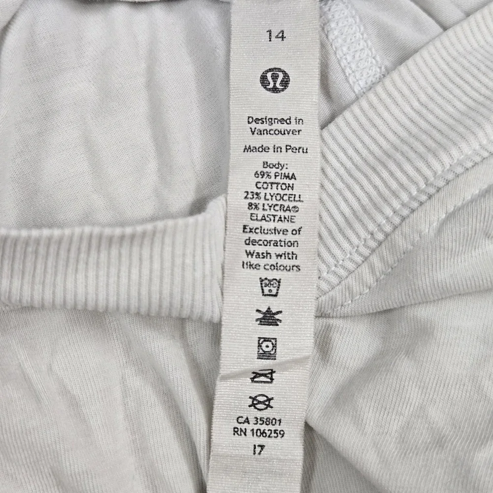 Lululemon Women Activewear Shirt 14 White Pima Cotton Blend Short Sleeve Tee